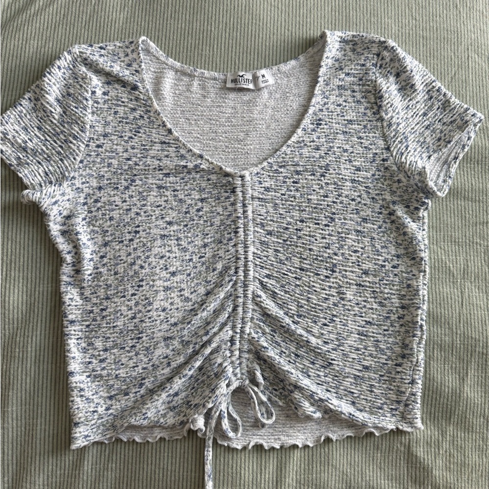 Hollister Blue and White Textured Crop Top